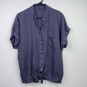 Bella Amore Shirt Womens M Blue Linen Tie Front Italian Relaxed Coastal Boho